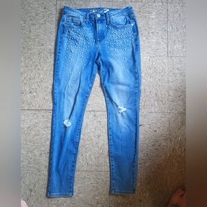 Seven7 Blue Skinny Jeans with Pearl Embellishments